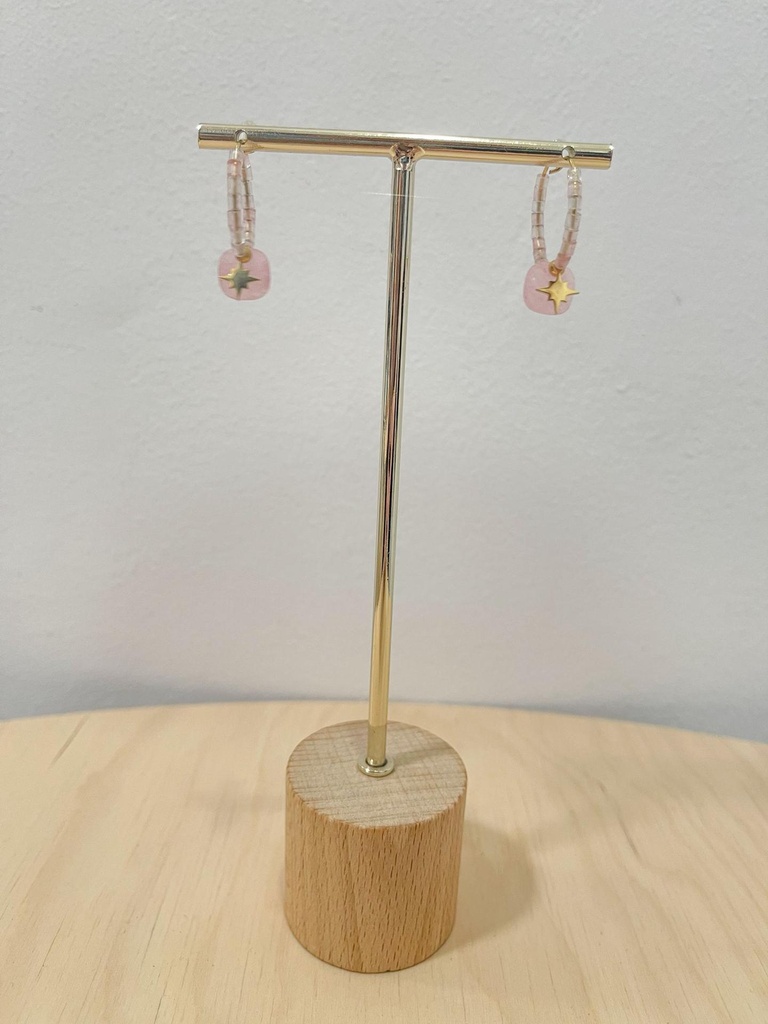 Pendiente aro rosa con estrella